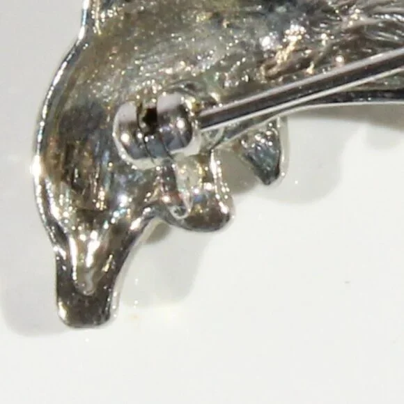 Vintage Silver-Tone Dolphin Brooch with Pink, Clear, & Green Rhinestones - Picture 5 of 5